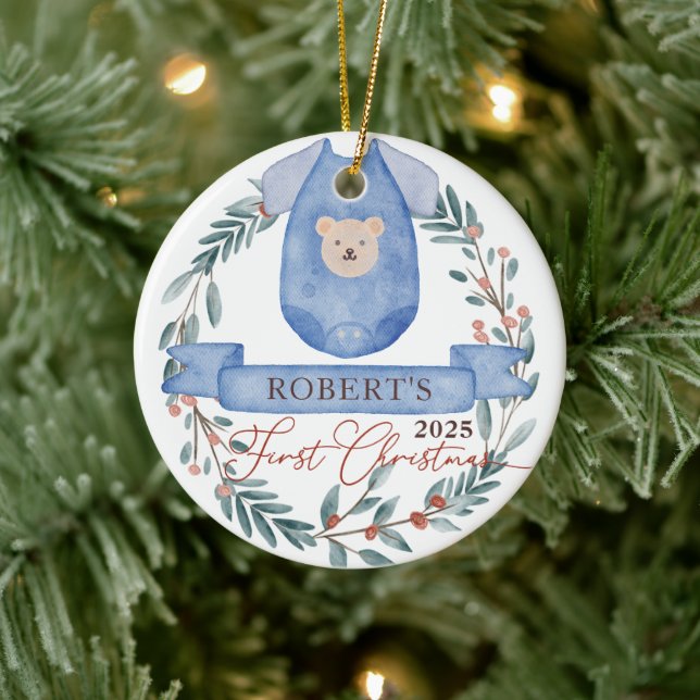 Baby Photo Personalised Baby's 1st Christmas  Ceramic Ornament (Tree)