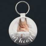 Baby Photo Personalised Key Ring<br><div class="desc">Your baby's phone,  name and the text "OUR HEARTS" are featured on this keychain in chic white text. Create for yourself or give to someone you love. MORE designs in our collection.</div>