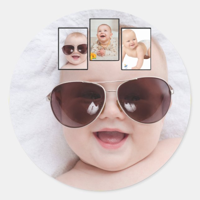 Baby Photo Picture Montage Magnet Classic Round Sticker (Front)