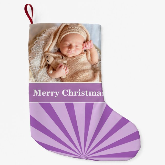 Baby Photo Purple background Small Christmas Stocking (Front)