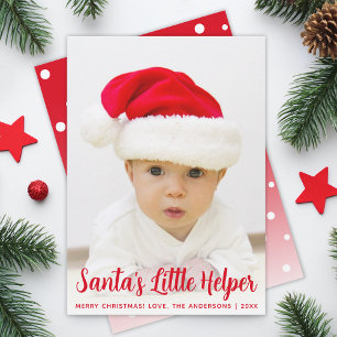 Baby Photo Santa's Little Helper Red Christmas Holiday Card