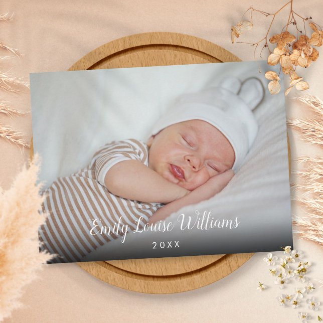 Baby Photo Script Name Date Simple Announcement Postcard (Creator Uploaded)