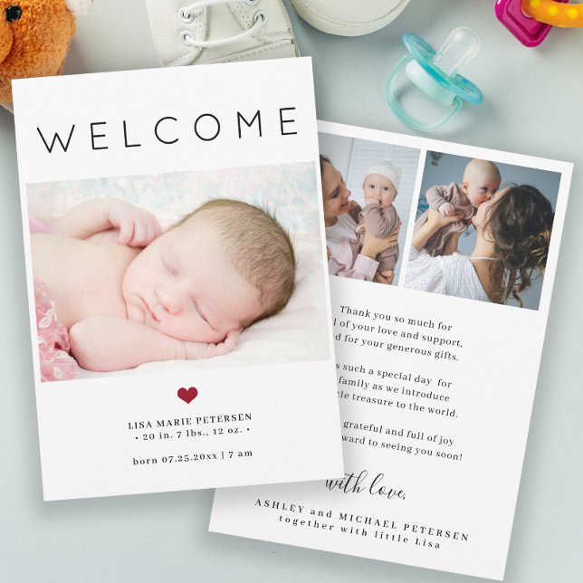Baby photo simple welcome typography birth announcement (Creator Uploaded)