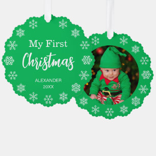  Baby Photo Snowflakes Green My First Christmas Tree Decoration Card