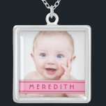 Baby Photo Template with Pink Name Plate Necklace<br><div class="desc">Swap out the photo and change the name on the pink nameplate on this baby photo template pendant and necklace. To change the name and photo, use the personalise option. For more extensive changes to the necklace, including changing the font, font size, font colour, photo size, or text/photo placement, use...</div>