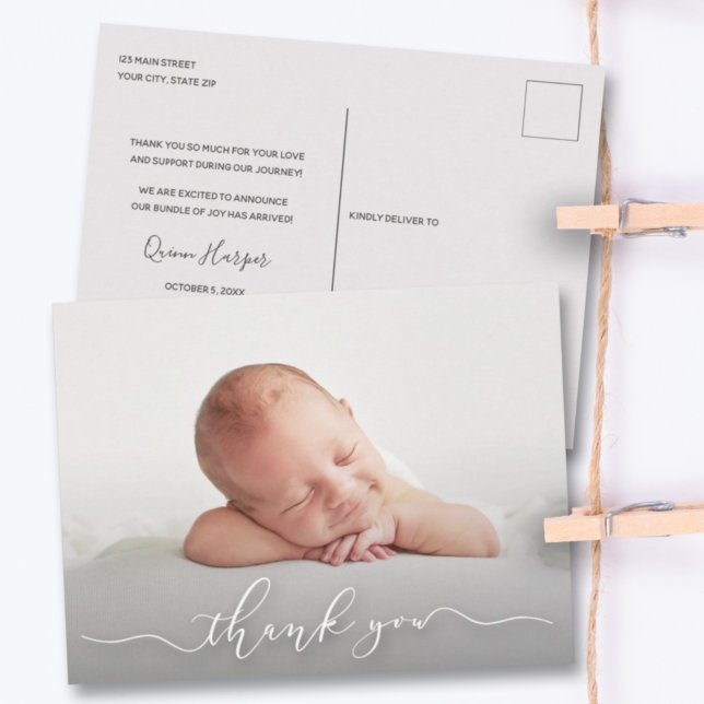 Baby Photo Thank You Birth Announcement Postcard (Creator Uploaded)