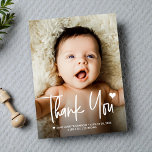 Baby Photo Thank you Heart Birth announcement Postcard<br><div class="desc">Express your heartfelt gratitude with our "Modern Script Custom Newborn Photo Baby Shower Thank You Postcard." This elegant postcard design seamlessly combines your baby's photo with stylish script typography, creating a personalised and thoughtful way to thank friends and family for their love and support during this special time. Customised Thank...</div>