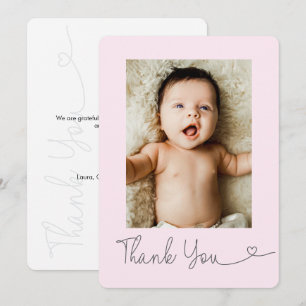 Baby Photo Thank you Heart chic watermark Pink Card