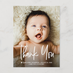 Baby Photo Thank you Heart Modern announcement Postcard
