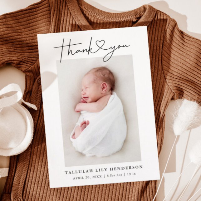 Baby Photo Thank You Heart Modern Birth Announcement Postcard (Creator Uploaded)