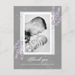 Baby Photo thank you lavender birth announcement Postcard