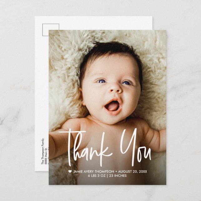 Baby Photo Thank you Modern Design Birth Announcement Postcard (Front/Back)