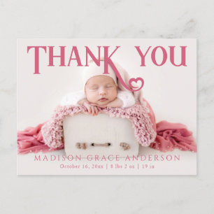 Baby Photo Thank You Modern Heart Birth Announcement Postcard