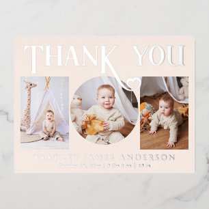 Baby Photo Thank You Modern Heart Birth Foil Invitation Postcard