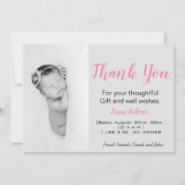Baby Photo Thank You Pink Birth Announcement