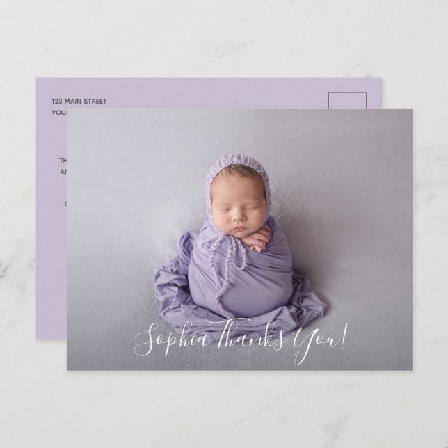 Baby Photo Thank You Script Birth Announcement Postcard (Front/Back)