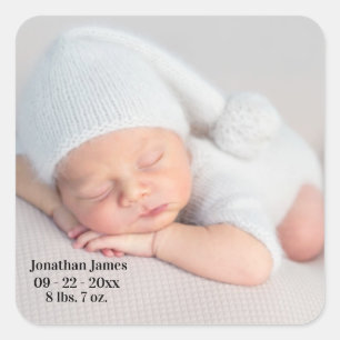 Baby Photo Typography Baby Birth Announcement Square Sticker