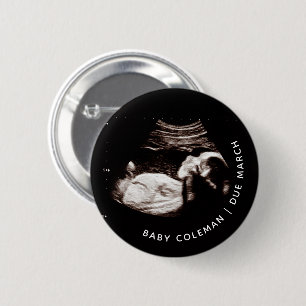 Baby photo ultrasound announcement coming soon 6 cm round badge