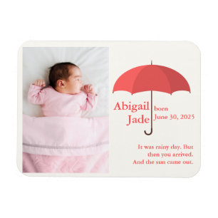 Baby Photo with Name and Date under Red Umbrella Magnet
