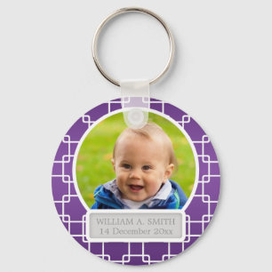 Baby Photo With Name Elegant Trellis Purple Key Ring