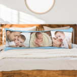 Baby Photo ZigZag Picture Montage Custom Body Cushion<br><div class="desc">Create your own unique body pillow with 3 of your favourite baby pictures. The photo template is set up to create the photo collage in a subtle zigzag montage. Your photos are displayed in landscape format and framed with a narrow grey border. You can also add baby's name and birth...</div>