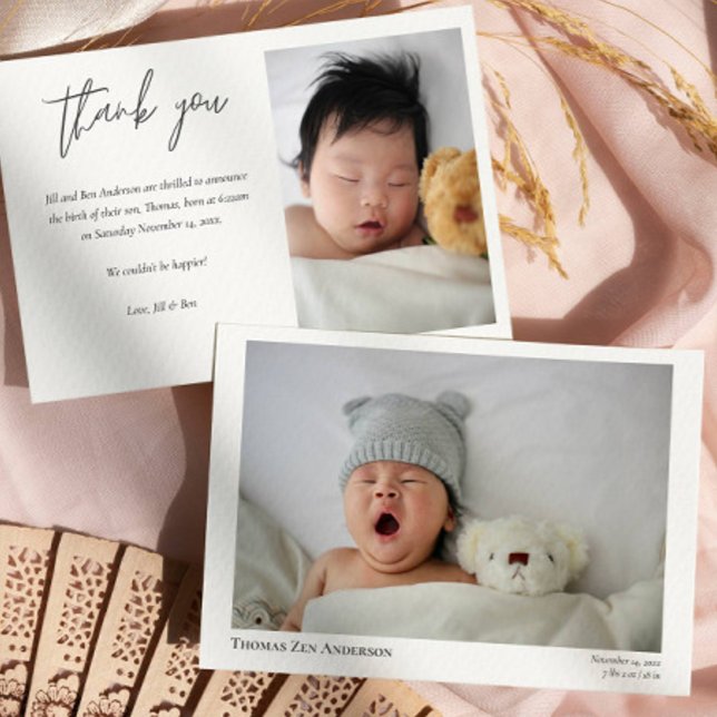 Baby Photos Modern Calligraphy Birth Announcement (Creator Uploaded)