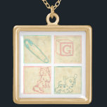 Baby Picture Blocks by Chariklia Zarris Gold Plated Necklace<br><div class="desc">Do you remember having building blocks as a child? Well Chariklia Zarris sure does as she has created a beautiful pastel painting of baby picture blocks. This would make a perfect gift for someone in your life who is expecting a child!</div>
