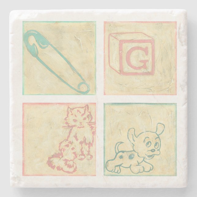 Baby Picture Blocks by Chariklia Zarris Stone Coaster (Front)
