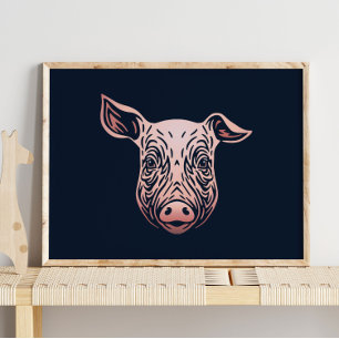 Baby Pig Animal Portrait Cute Pink Pig Print