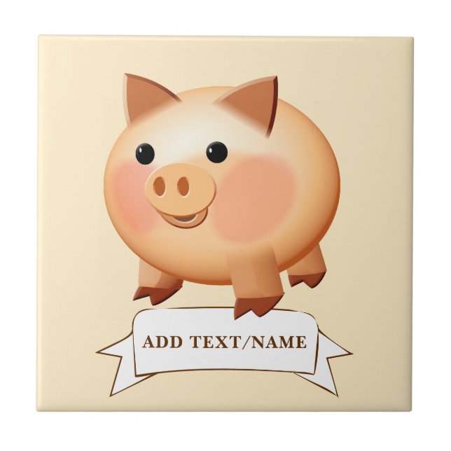 Baby Pig Drawing Custom Ceramic Tile (Front)