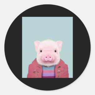 baby pig portrait_Pig Lover Classic Round Sticker