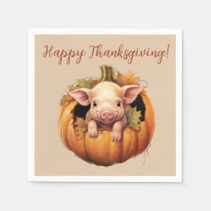 Baby Pig & Pumpkin Thanksgiving Cocktail Napkins