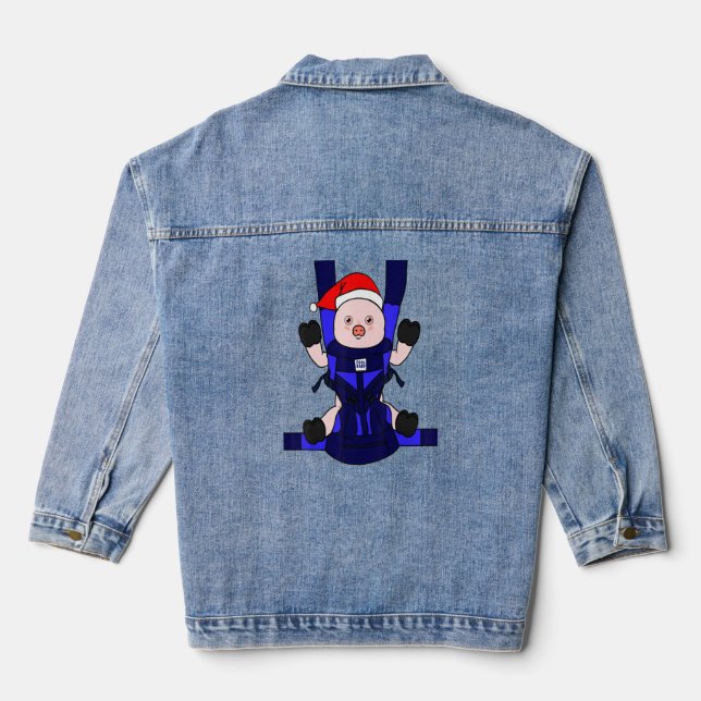 Baby Pig Santa Funny Cute Farmer Farmgirl Christma Denim Jacket (Back)