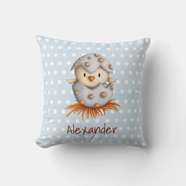 Baby pillow with a bird hatching for nursery decor (Front)