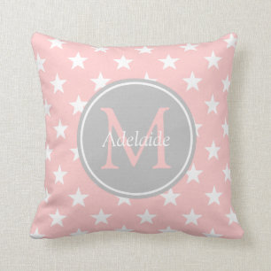 Baby Pink and Ash Grey Stars Monogram Cushion