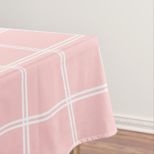 Baby Pink and White Double Stripe Plaid Tablecloth