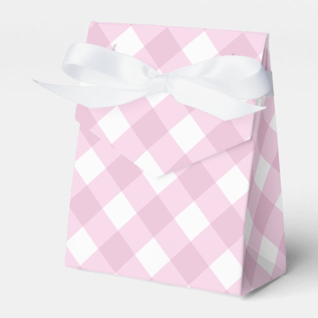 Baby Pink and White Gingham Pattern Favour Box (Front Side)
