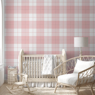 Baby pink and white plaid pattern wallpaper