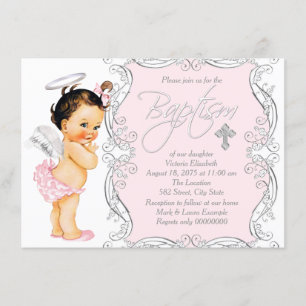 Baby Pink Angel Girl Baptism Invitation