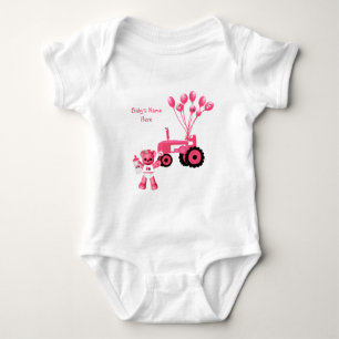 Baby Pink Bear and Pink Tractor T-Shirt Baby Bodysuit