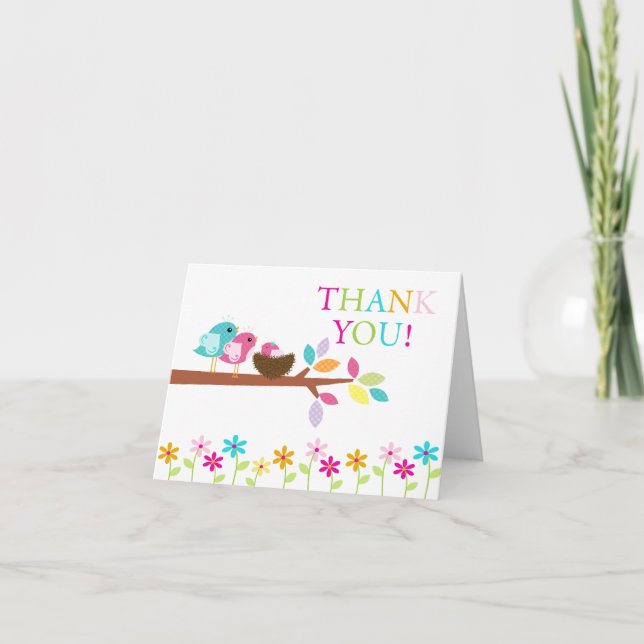 Baby Pink Birds Nest Thank You Note Card (Front)