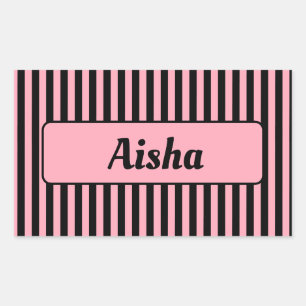 Baby Pink Black Vintage Striped Name Rectangular Sticker