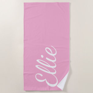 Baby Pink Bliss Custom Name Cursive Script Beach Towel