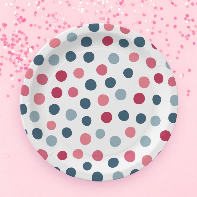 Baby Pink Blue Polka Dots Pattern Paper Plates (Creator Uploaded)