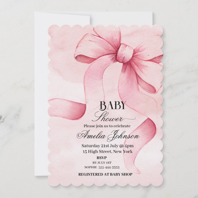 Baby Pink Bow Girl Baby Shower Invitation (Front)