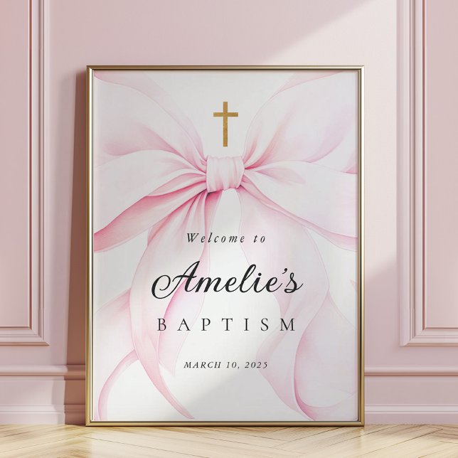 Baby Pink Bow Girl Baptism Welcome Poster (Creator Uploaded)