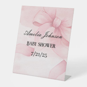 Baby Pink Bow Shower Pedestal Sign