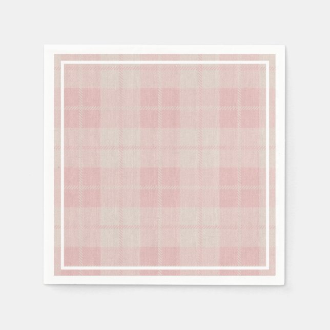 Baby Pink Buffalo Plaid Burlap Napkin (Front)