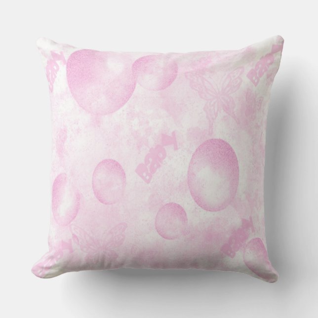 Baby Pink Butterflies and Balloons Throw Pillow (Front)