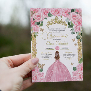 Baby Pink Butterfly Princess Dress Quinceanera Invitation